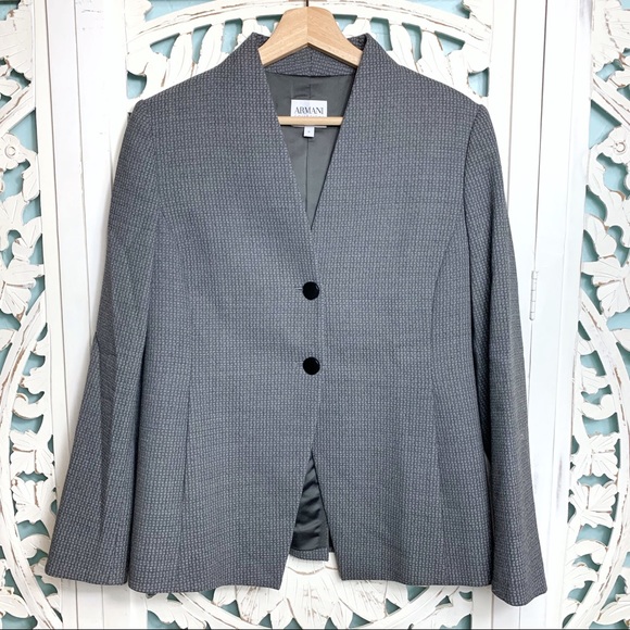 Armani Collezioni Gray Textured Two Button Blazer